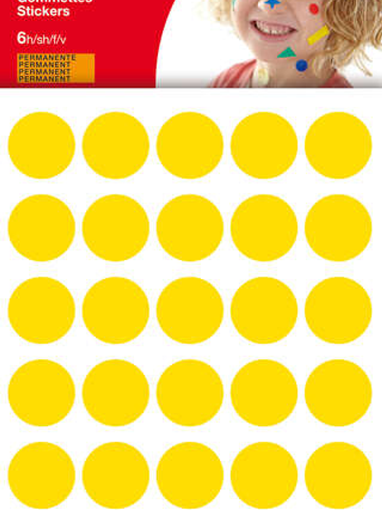 Apli Bolsa de 180 Gomets Redondos Ø 20mm - Adhesivo Permanente - Desarrollo de Habilidades y Creatividad - Ideal para Escuelas Infantiles - Color Amar 1