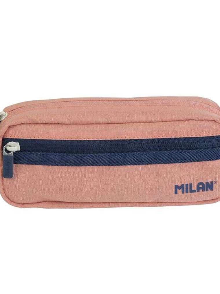 Milan Serie 1918 Estuche Portatodo Rectangular 2 Compartimentos - Tejido Resistente a las Roturas y Rasgaduras - Medidas 21x8,5x6,1cm - Color Rosa 1