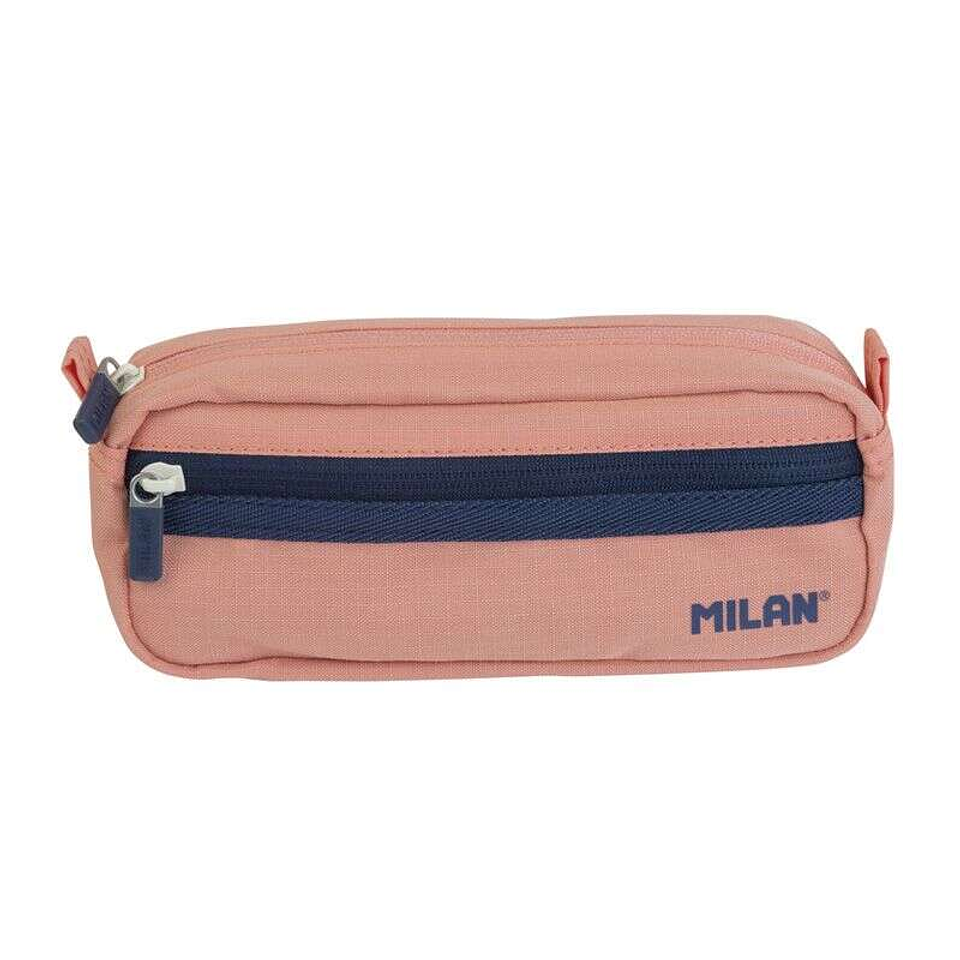 Milan Serie 1918 Estuche Portatodo Rectangular 2 Compartimentos - Tejido Resistente a las Roturas y Rasgaduras - Medidas 21x8,5x6,1cm - Color Rosa 1