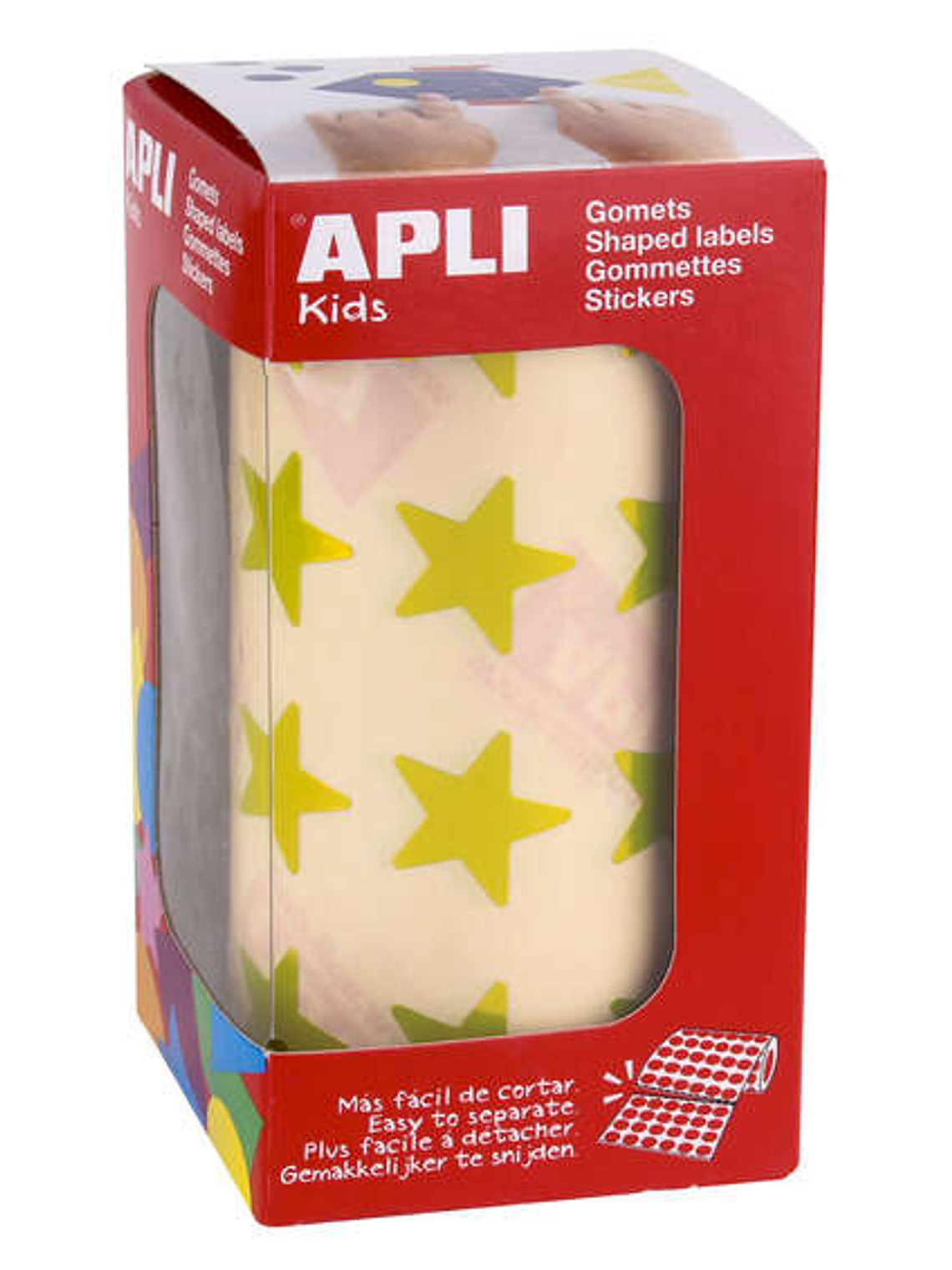 Apli Gomets Estrella Amarillo Metalizado - Tamaño 19.5mm - 1416 Gomets por Rollo - Adhesivo Base Agua - Normas EN-71 y FSC 1