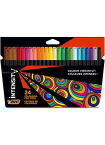 Bic Intensity Pack de 24 Rotuladores - Punta 0.9mm - Tinta con Base de Agua Lavable - Colores Surtidos