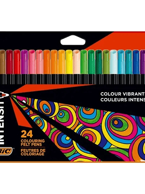 Bic Intensity Pack de 24 Rotuladores - Punta 0.9mm - Tinta con Base de Agua Lavable - Colores Surtidos