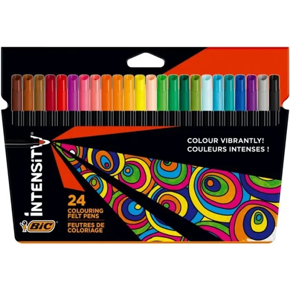 Bic Intensity Pack de 24 Rotuladores - Punta 0.9mm - Tinta con Base de Agua Lavable - Colores Surtidos 1