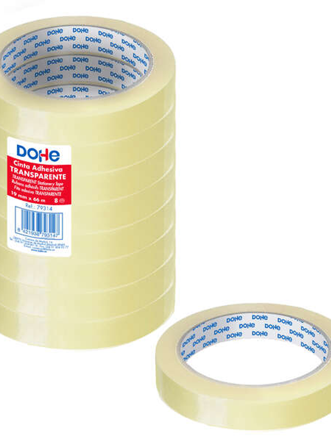Dohe Pack de 8 Cintas Adhesivas Transparente de Polipropileno 19mm x 66m 1
