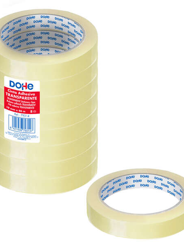 Dohe Pack de 8 Cintas Adhesivas Transparente de Polipropileno 19mm x 66m 1