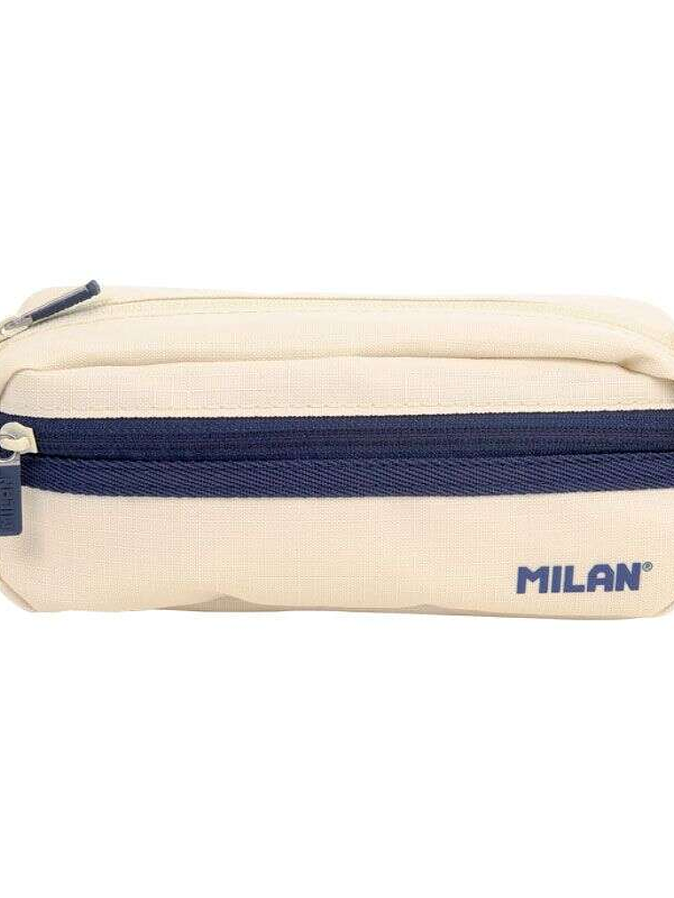 Milan Serie 1918 Estuche Portatodo Rectangular 2 Compartimentos - Tejido Resistente a las Roturas y Rasgaduras - Medidas 21x8,5x6,1cm - Color Beige 1