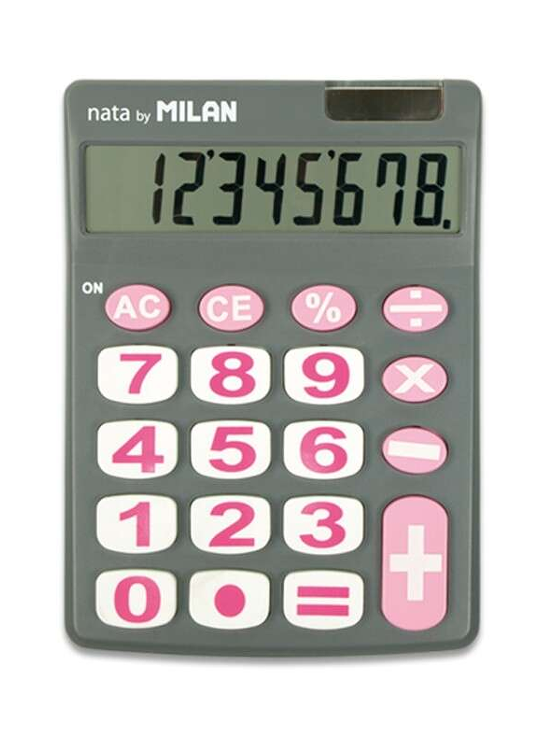 Milan Calculadora de Sobremesa 8 Digitos - Teclas Grandes - Apagado Automatico - Color Gris y Rosa 1