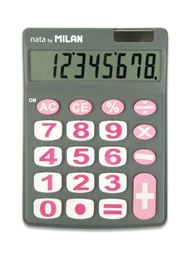 Milan Calculadora de Sobremesa 8 Digitos - Teclas Grandes - Apagado Automatico - Color Gris y Rosa 1