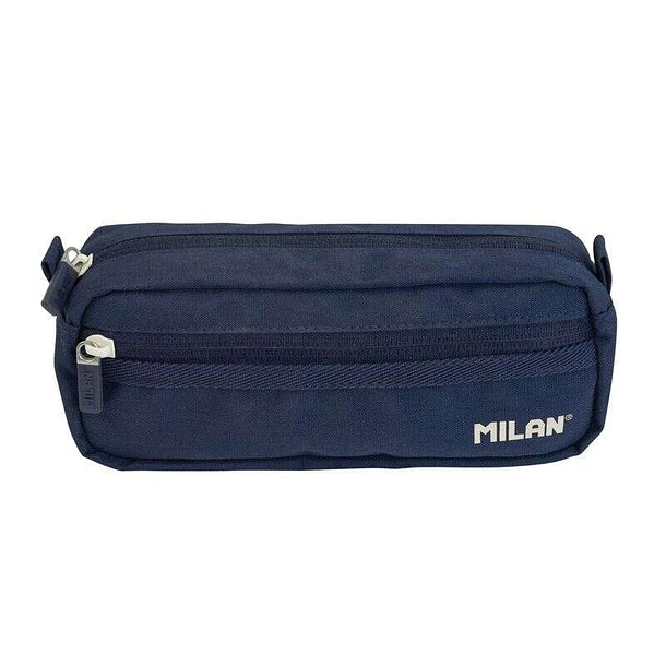 Milan Serie 1918 Estuche Portatodo Rectangular 2 Compartimentos - Tejido Resistente a las Roturas y Rasgaduras - Medidas 21x8,5x6,1cm - Color Azul Osc