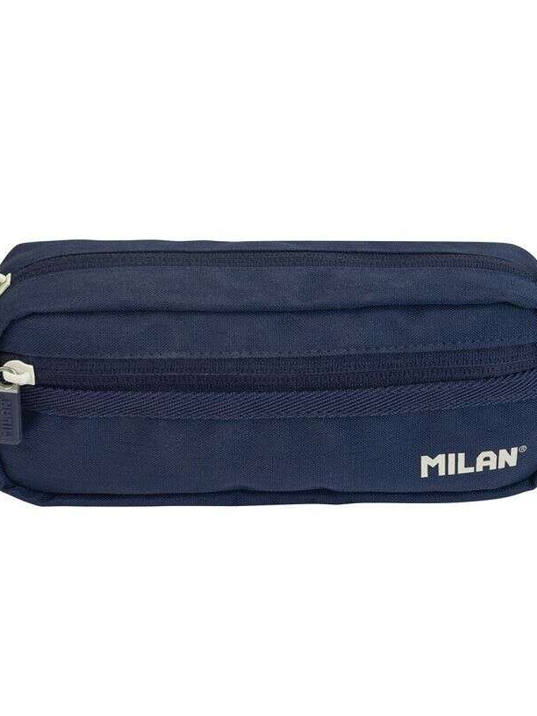 Milan Serie 1918 Estuche Portatodo Rectangular 2 Compartimentos - Tejido Resistente a las Roturas y Rasgaduras - Medidas 21x8,5x6,1cm - Color Azul Osc 1