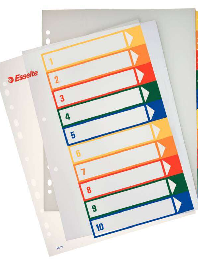 Esselte Indice Proyectos Imprimibles Tipo 1-10 Multicolor - Tamaño A4 Maxi - Material PP Rigido 300 Micras, Portada 350 Micras 1