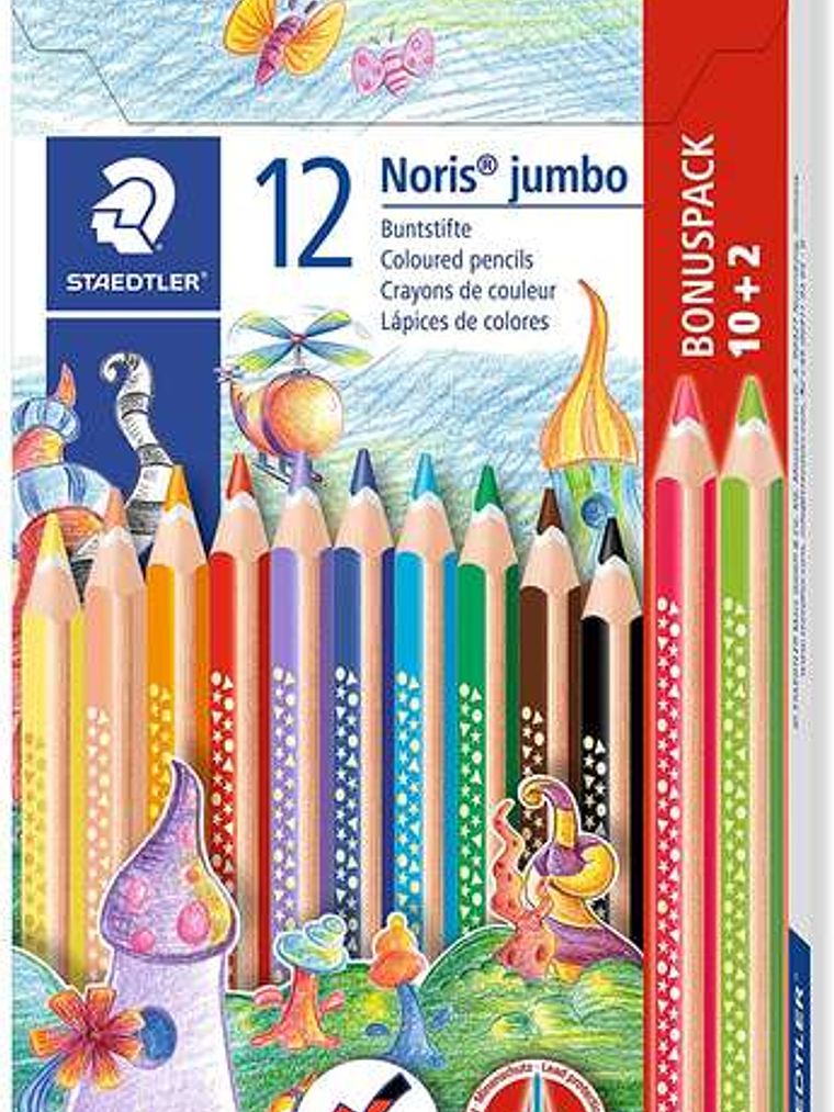 Staedtler Jumbo Noris 128 Pack de 12 Lapices Triangulares de Colores - Diseño Ergonomico - Colores Surtidos 1