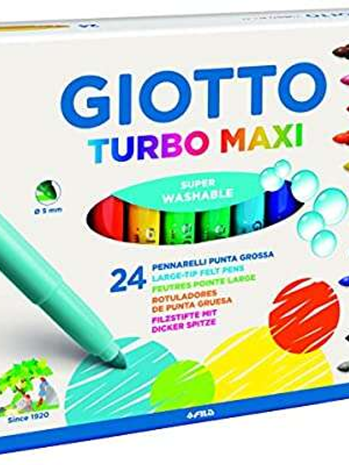 Giotto Turbo Maxi Pack de 24 Rotuladores - Punta Gruesa 5mm - Tinta al Agua - Lavable - Colores Surtidos 1