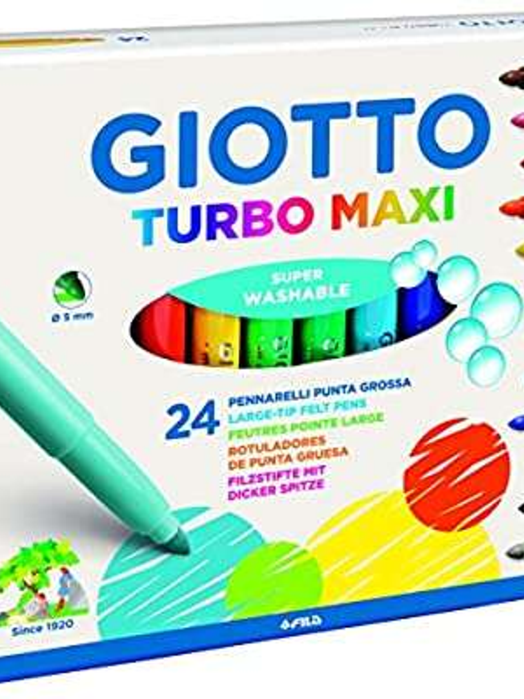 Giotto Turbo Maxi Pack de 24 Rotuladores - Punta Gruesa 5mm - Tinta al Agua - Lavable - Colores Surtidos 1