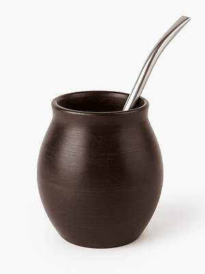 Cabaça tradicional de madeira escura com bombilha de aço inoxidável