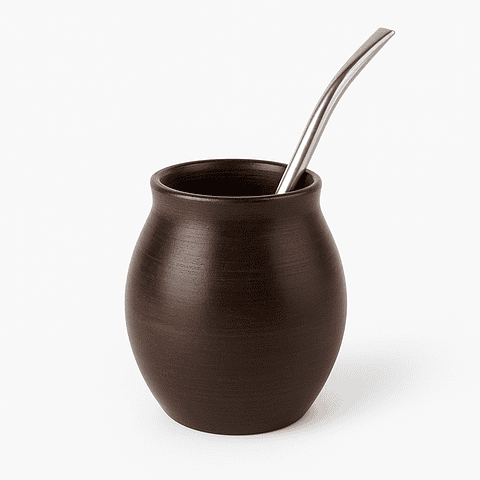 Cabaça tradicional de madeira escura com bombilha de aço inoxidável