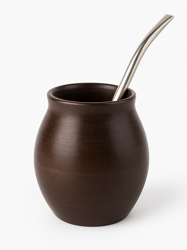 Cabaça tradicional de madeira escura com bombilha de aço inoxidável 1