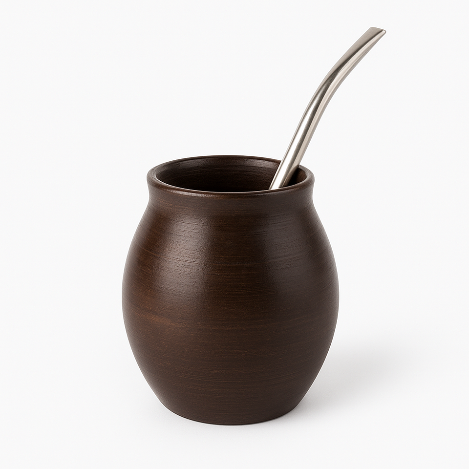 Cabaça tradicional de madeira escura com bombilha de aço inoxidável 1