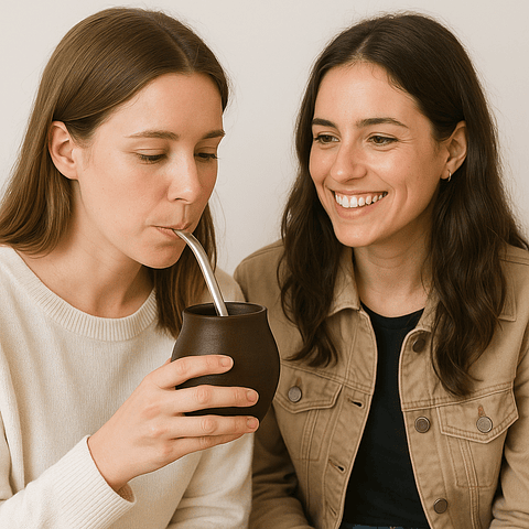 Cabaça tradicional de madeira escura com bombilha de aço inoxidável