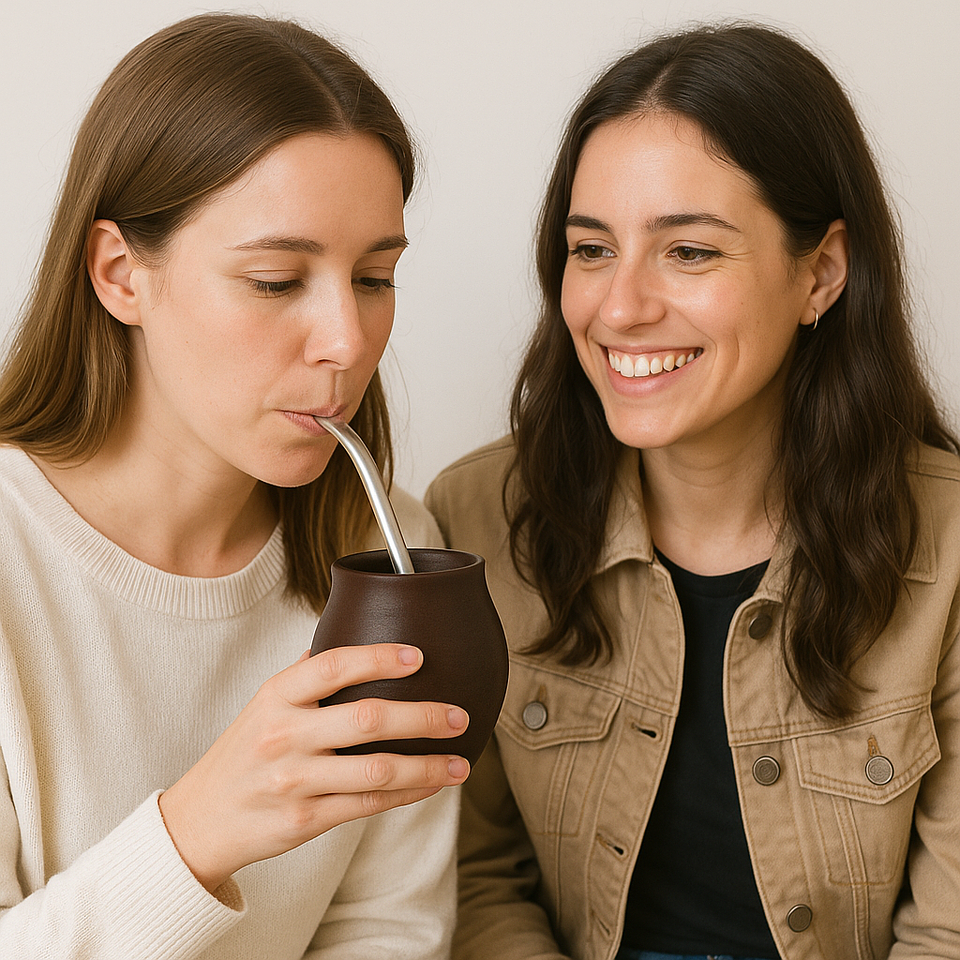 Cabaça tradicional de madeira escura com bombilha de aço inoxidável 2