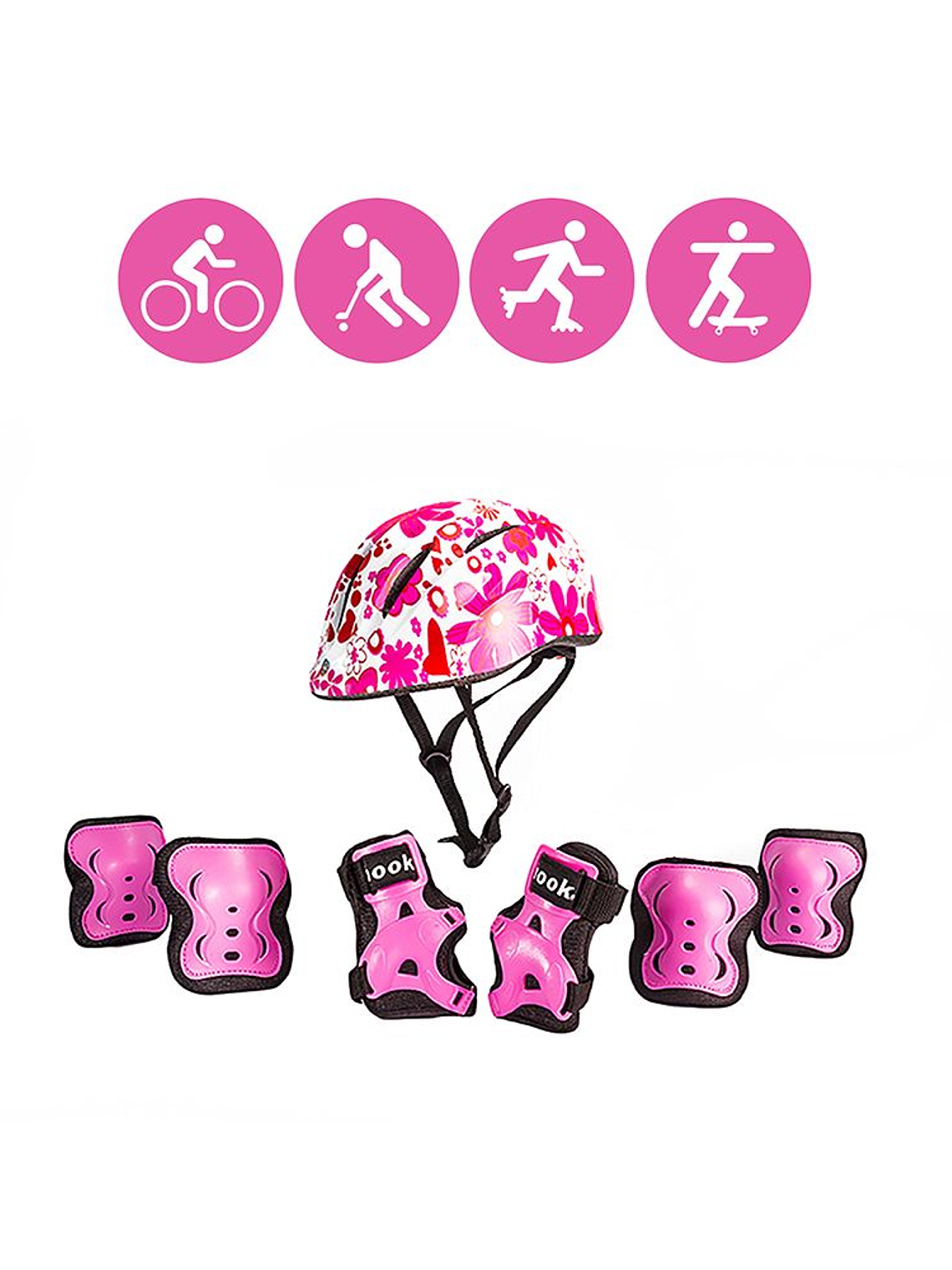 Set de casco y protecciones Hook Rosado HK-330 1