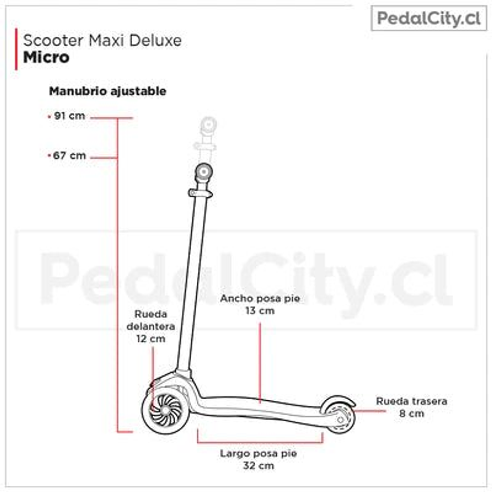 Scooter Maxi Deluxe LED Rojo 5