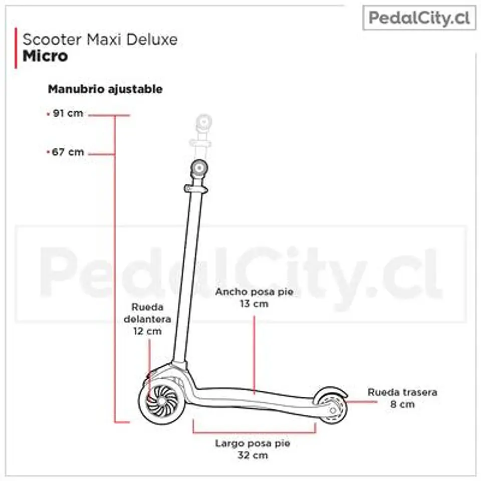 Scooter Maxi Deluxe LED Rojo 5