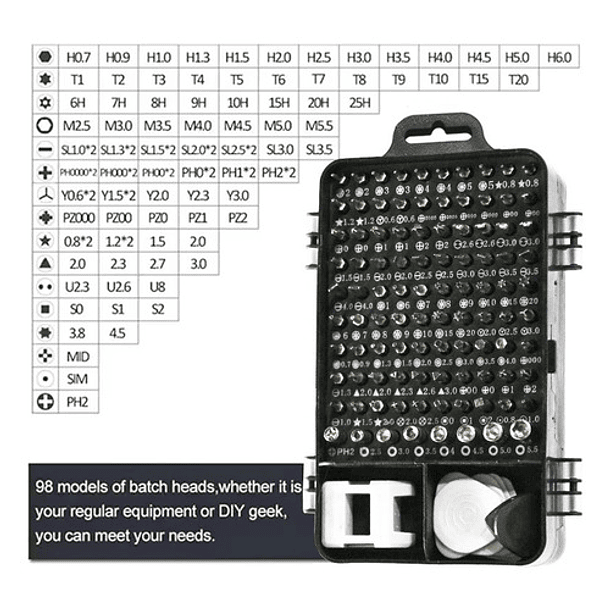 Kit Destornillador Set Precisión 115 En 1 Puntas Torx Hex 5