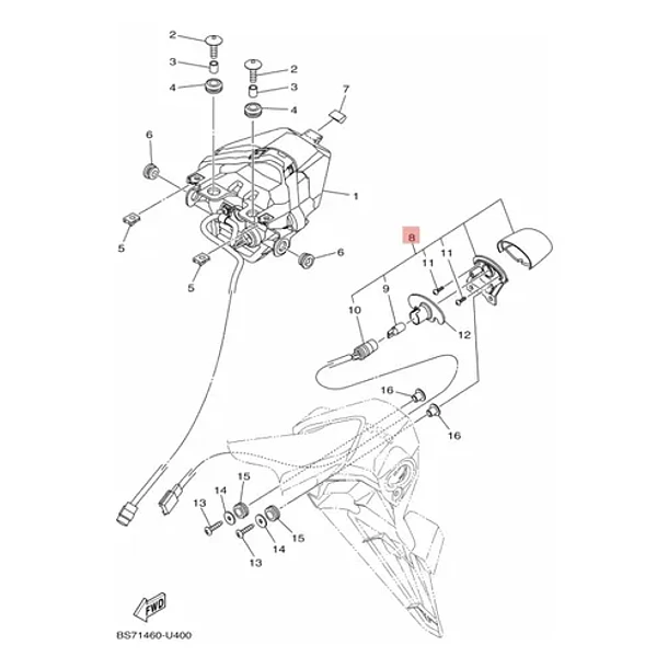 Luz Patente Matrícula Guardabarros Yamaha R3a Mt03a Original 3