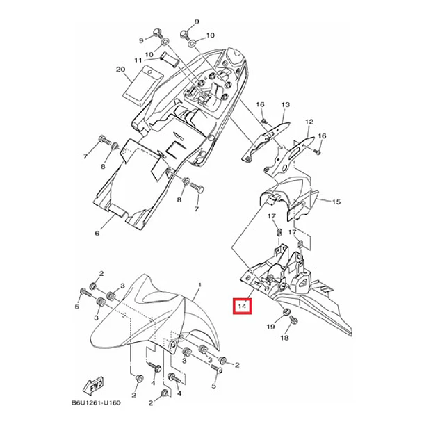 Guardabarros Porta Patente Yamaha Fzn150/fz-s 2.0 Original 3
