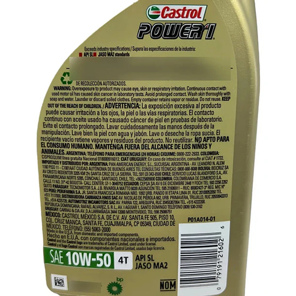 Aceite para motor Castrol sintético 10W-50 para moto/cuatriciclo de 1 unidad x 946mL 3