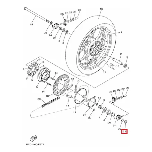 Tuerca Autocierre Eje Rueda Tras Yamaha R3/a Mt03/a Original 6