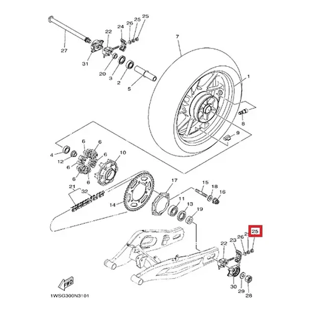 Tuerca Tensor Cadena Yamaha Mt 07 V1/2/3/4 Original 3