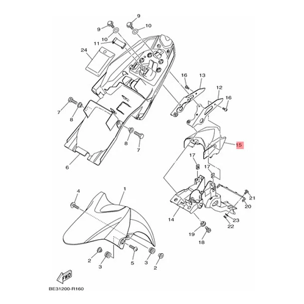 Tapa Farol Trasero Yamaha Fzn150 Fzn150d Original Negro 6