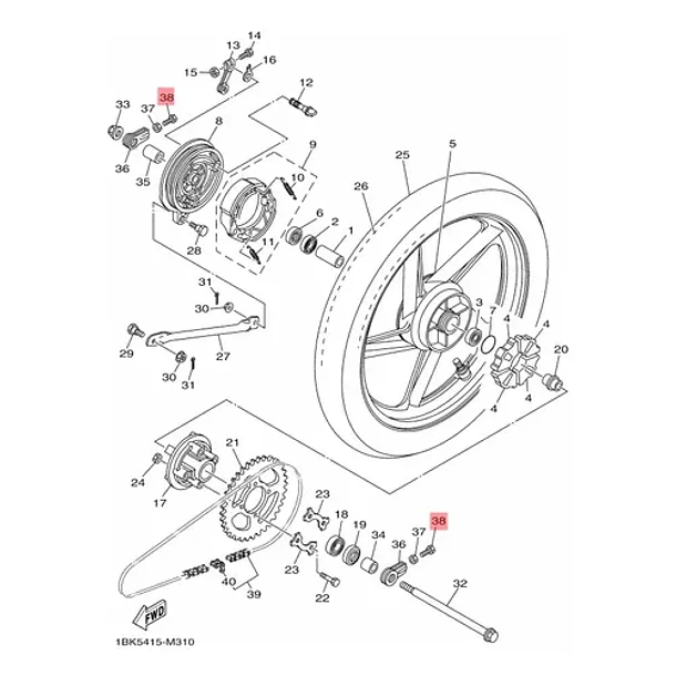 Perno Tirador Cadena Transmisión Yamaha Ybr125/z Original 4