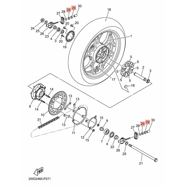 Tuerca Tensor Cadena Yamaha Mt07 V1 V2 V3 V4 X1 Original 3