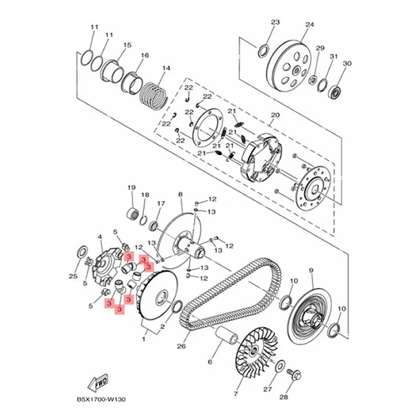 Polines Variador Yamaha Xmax 300 X6 Original 6