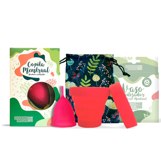 Copa Menstrual + Vaso Esterilizador- Capacidad 30 ml- De Silicona De Grado Medico- Greencare- Certificaciones: FDA- SGS