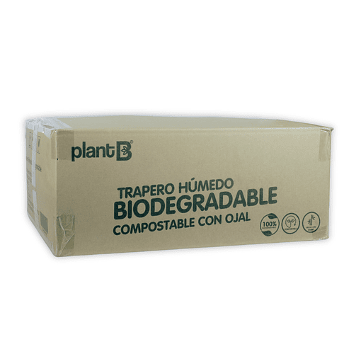 Trapero Húmedo Piso Con Ojal, Material Bambú, Biodegradable Caja Master (240 Uds) - Plantb Color Blanco. Compostable FDA- DIN- ISO- OK Compost- OK Biodegradable Soil.