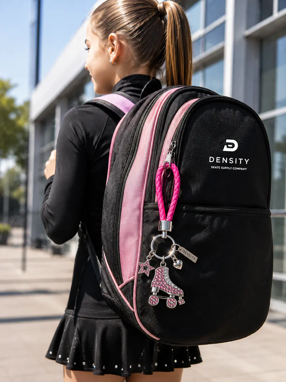Llavero Patín Density Strass con Correa Trenzada Rosa 2