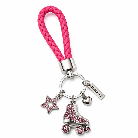 Llavero Patín Density Strass con Correa Trenzada Rosa