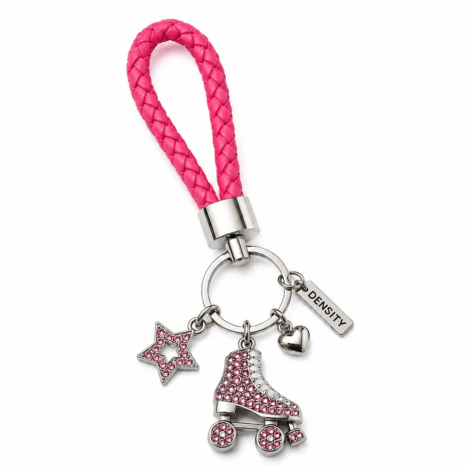 Llavero Patín Density Strass con Correa Trenzada Rosa 1