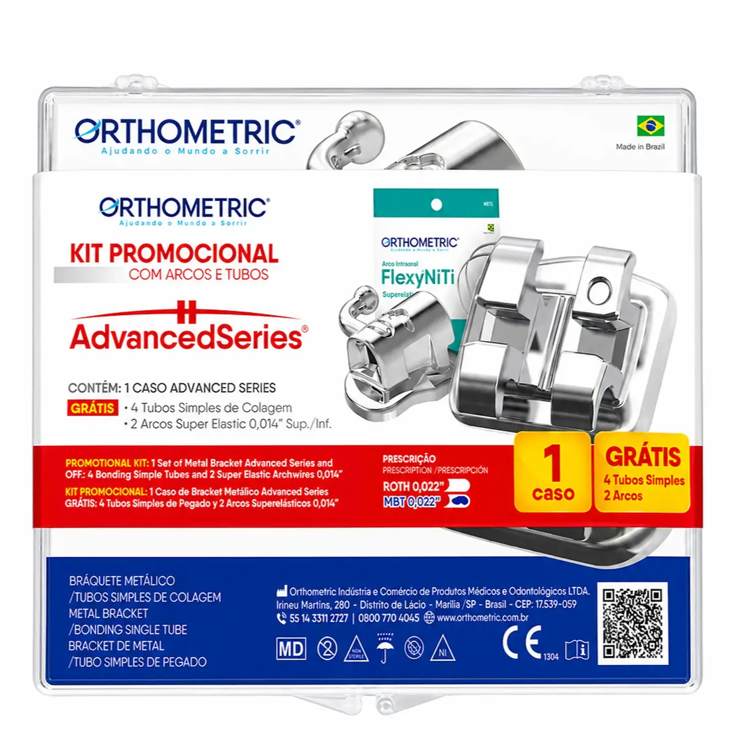 1 caso - Kit Promocional Orthometric AdvancedSeries - Bracket Metálico + Arcos y Tubos de Regalo 1
