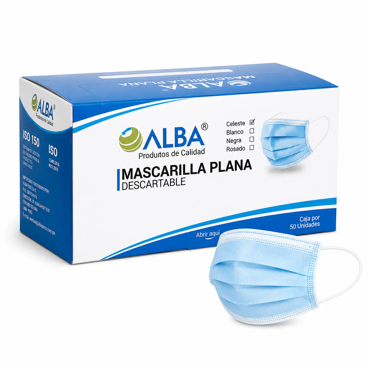 Mascarilla Descartable Marca Alba 50 unidades 1