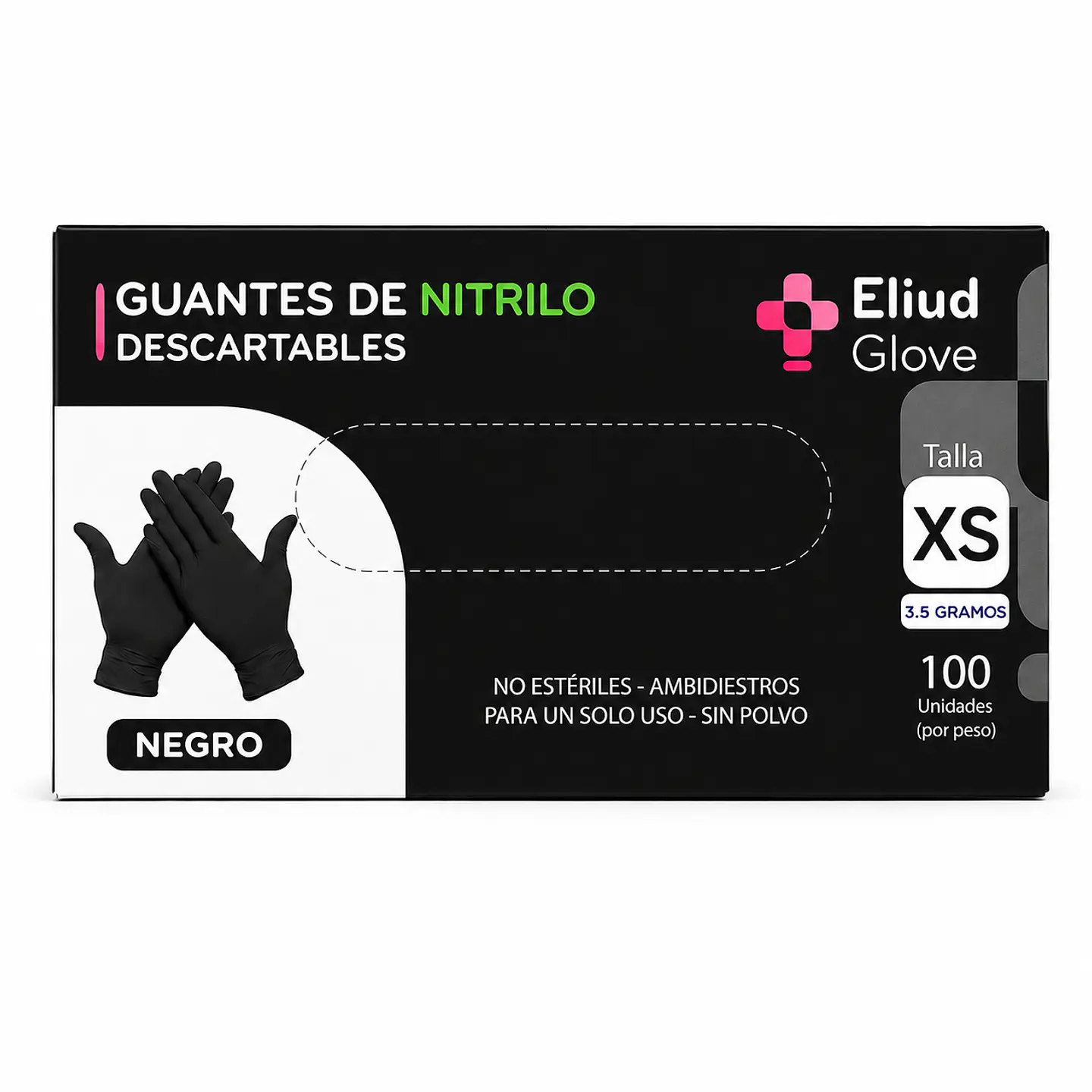 Guante de Nitrilo Eliud - XS, L,- Color Negro 2