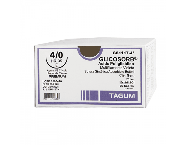 Sutura Acido Poliglicólico (absorbible) Marca Tagum 3/0, 4/0 y 5/0 VARIEDADES - Caja 36 unidades