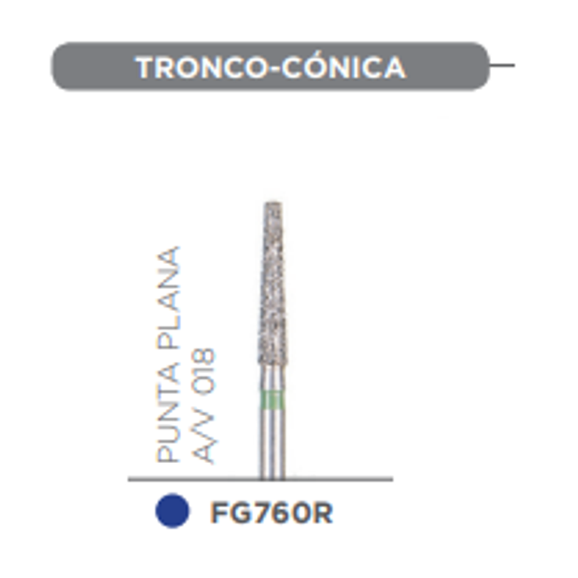 Fresa Diamante troncocónica punta plana a/v 018 grano regular azul FG760R COD. 450381