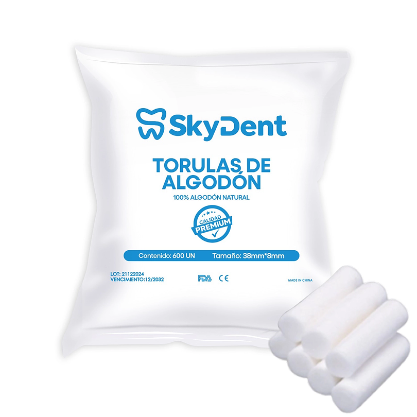 Torulas de Algodon lisas 600 Unidades - SkyDent