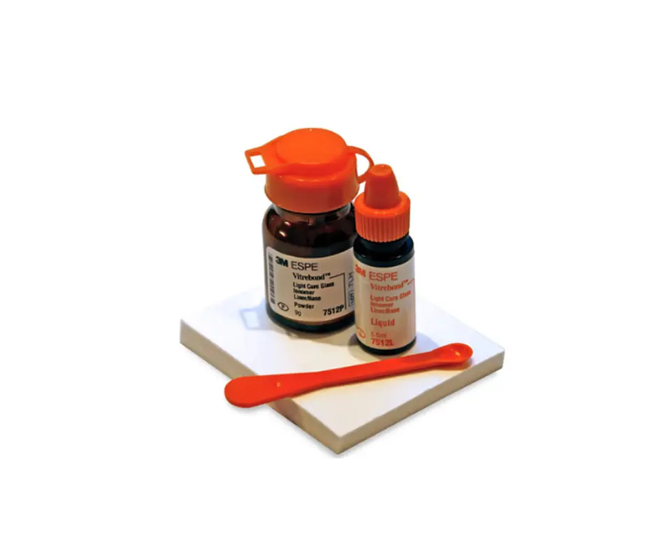 Restaurador Dental fotocurable 3M™ Vitrebond™, cuchara y block de mezcla, 9 g polvo y 5,5 ml líquido 1