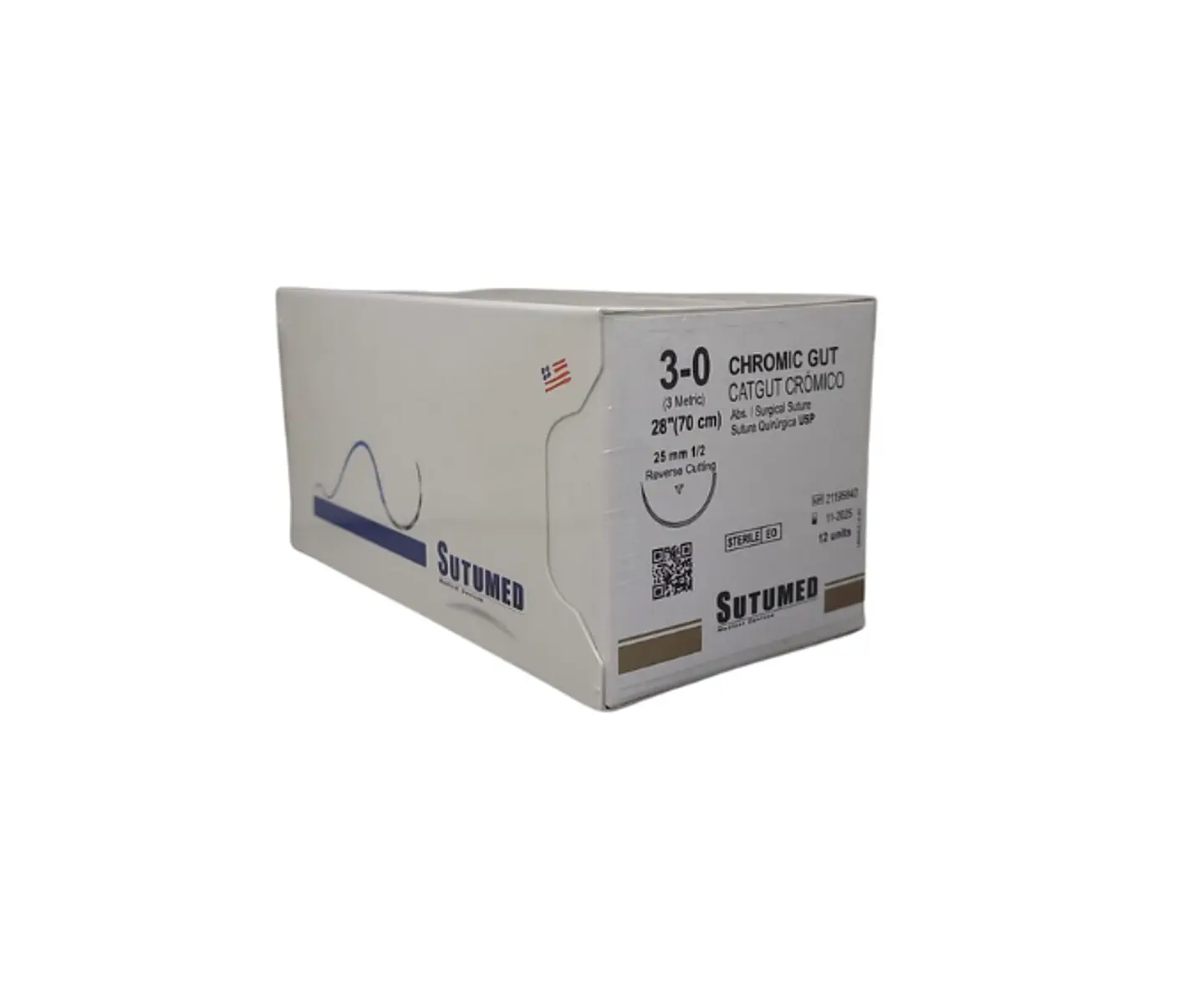 Sutura Catgut Crómico 3-0 Aguja 20mm 1/2 Círculo, Reverso Cortante Sutumed 1